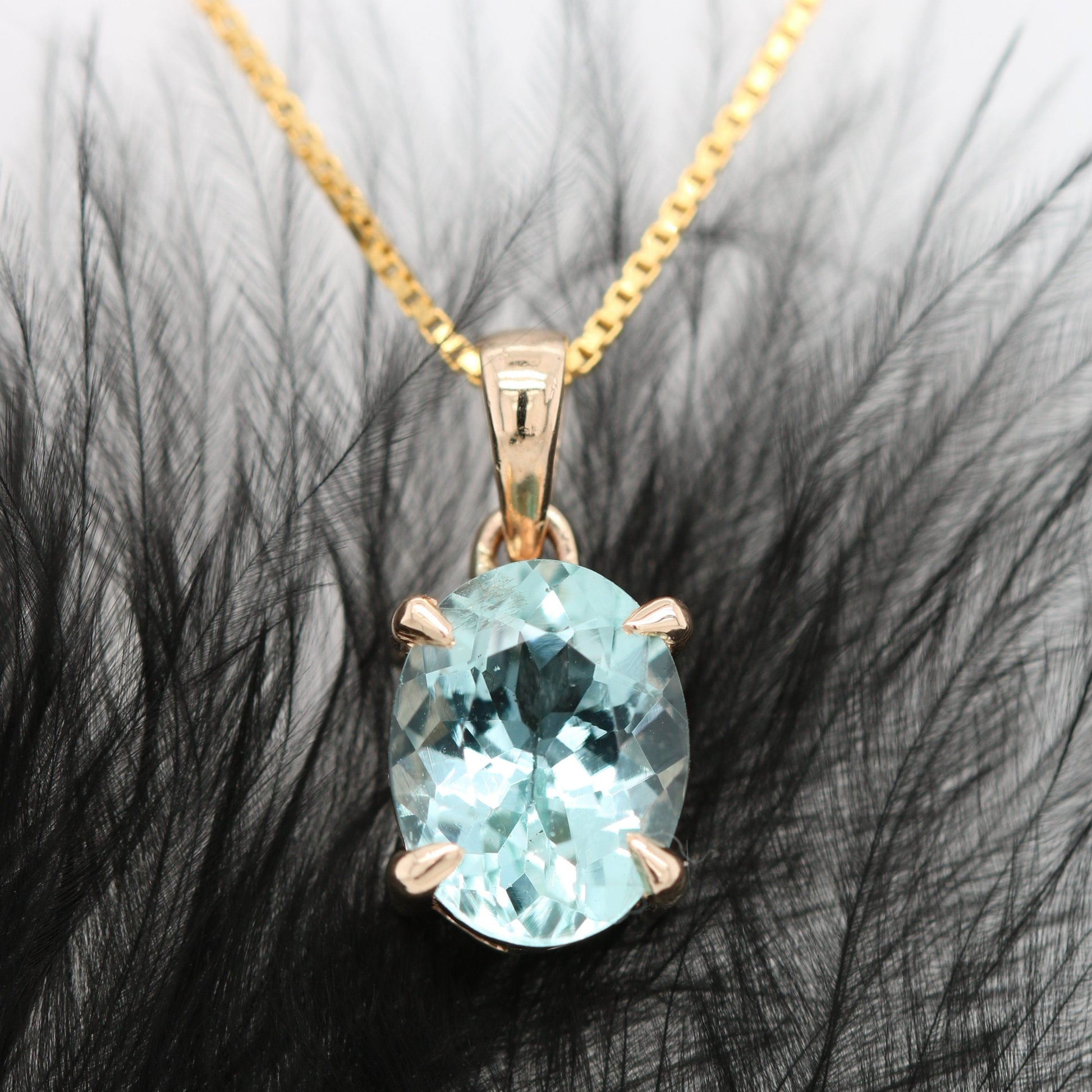 Green Aquamarine Oval Stone Pendant with 18K Yellow Gold Chain Necklace For Women - JayKrishna Diamond