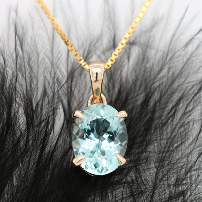 Green Aquamarine Oval Stone Pendant with 18K Yellow Gold Chain Necklace For Women - JayKrishna Diamond
