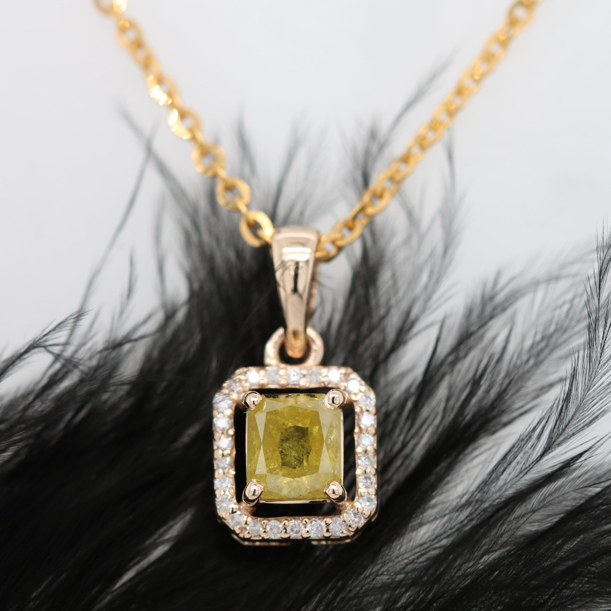 Yellow Asscher Cut Diamond Halo Pendant 18K Gold Chain Necklace Gift For Her - JayKrishna Diamond