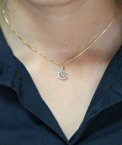 Salt and Pepper Diamond Hexagon Halo Pendant 18K Gold Chain Necklace For Women - JayKrishna Diamond
