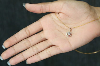 Salt and Pepper Diamond Hexagon Halo Pendant 18K Gold Chain Necklace For Women - JayKrishna Diamond