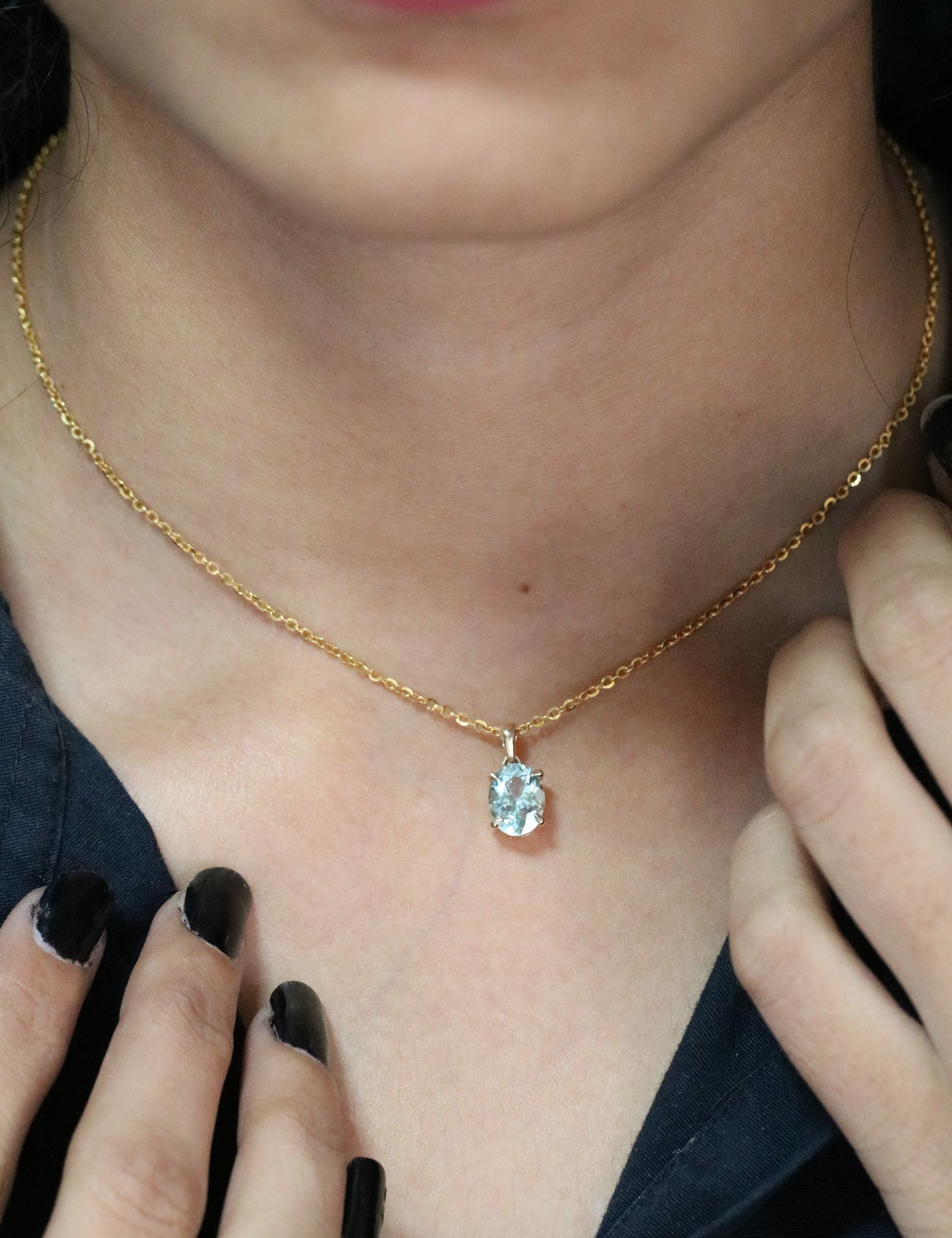 Green Aquamarine Oval Stone Pendant with 18K Yellow Gold Chain Necklace - JayKrishna Diamond