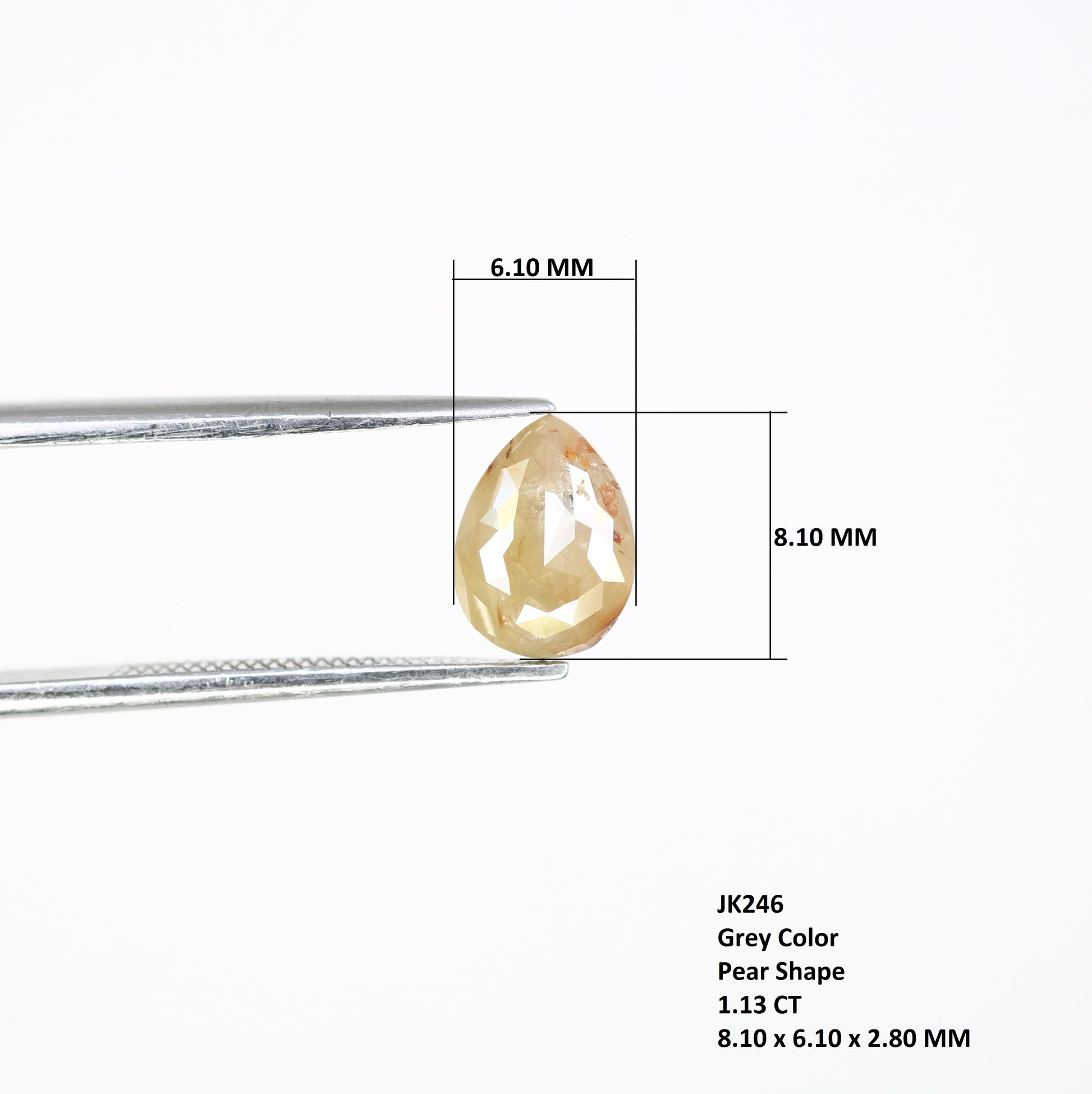 1.13 CT 8.10 MM Pear Shaped Natural Loose Grey Diamond For Statement Ring - JayKrishna Diamond