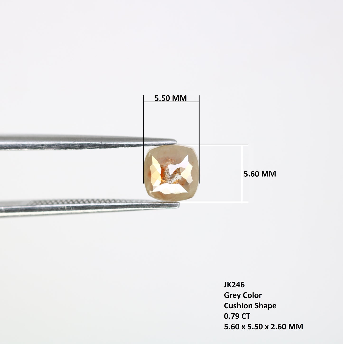0.79 CT 5.60 MM Fancy Grey Polished Cushion Shape Diamond For Designer Jewelry - JayKrishna Diamond