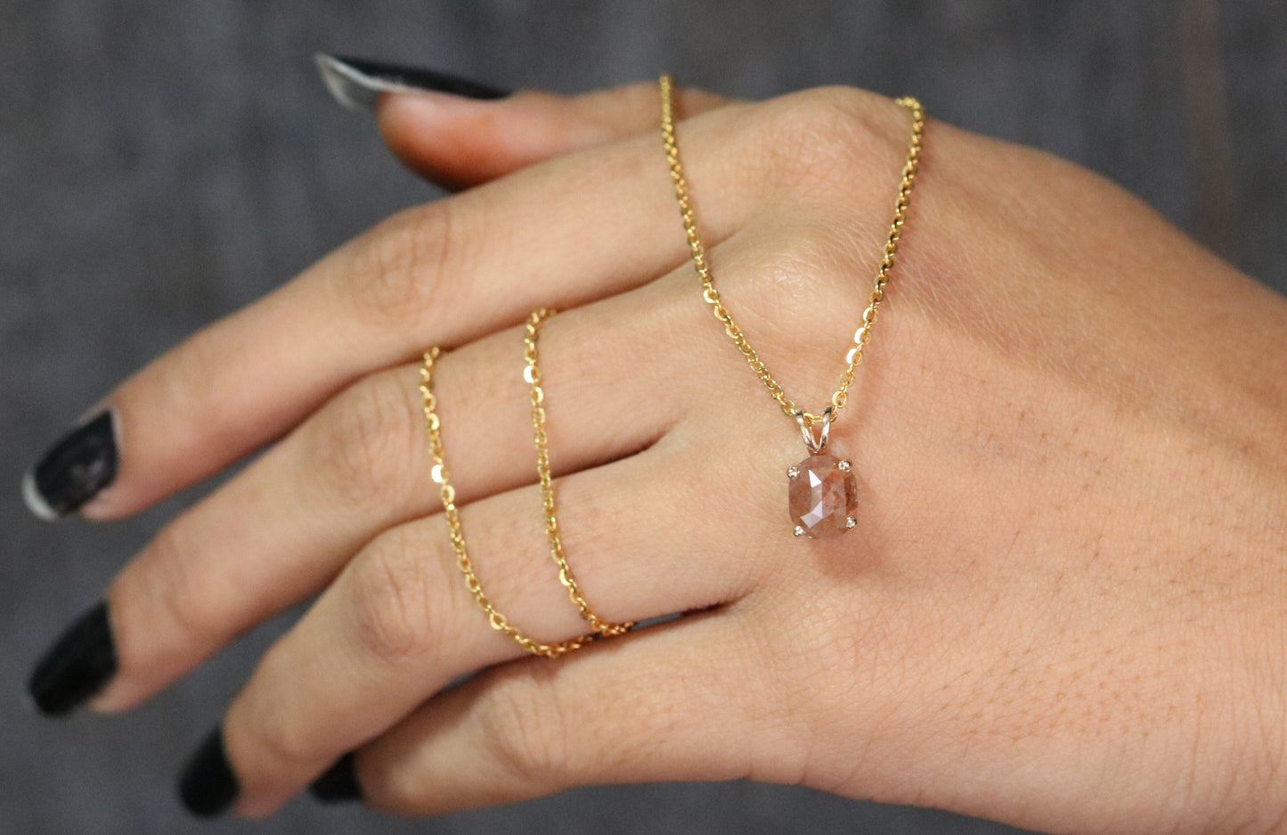 Oval Shape Peach Diamond Pendant with 18K Yellow Gold Chain Necklace For Women - JayKrishna Diamond