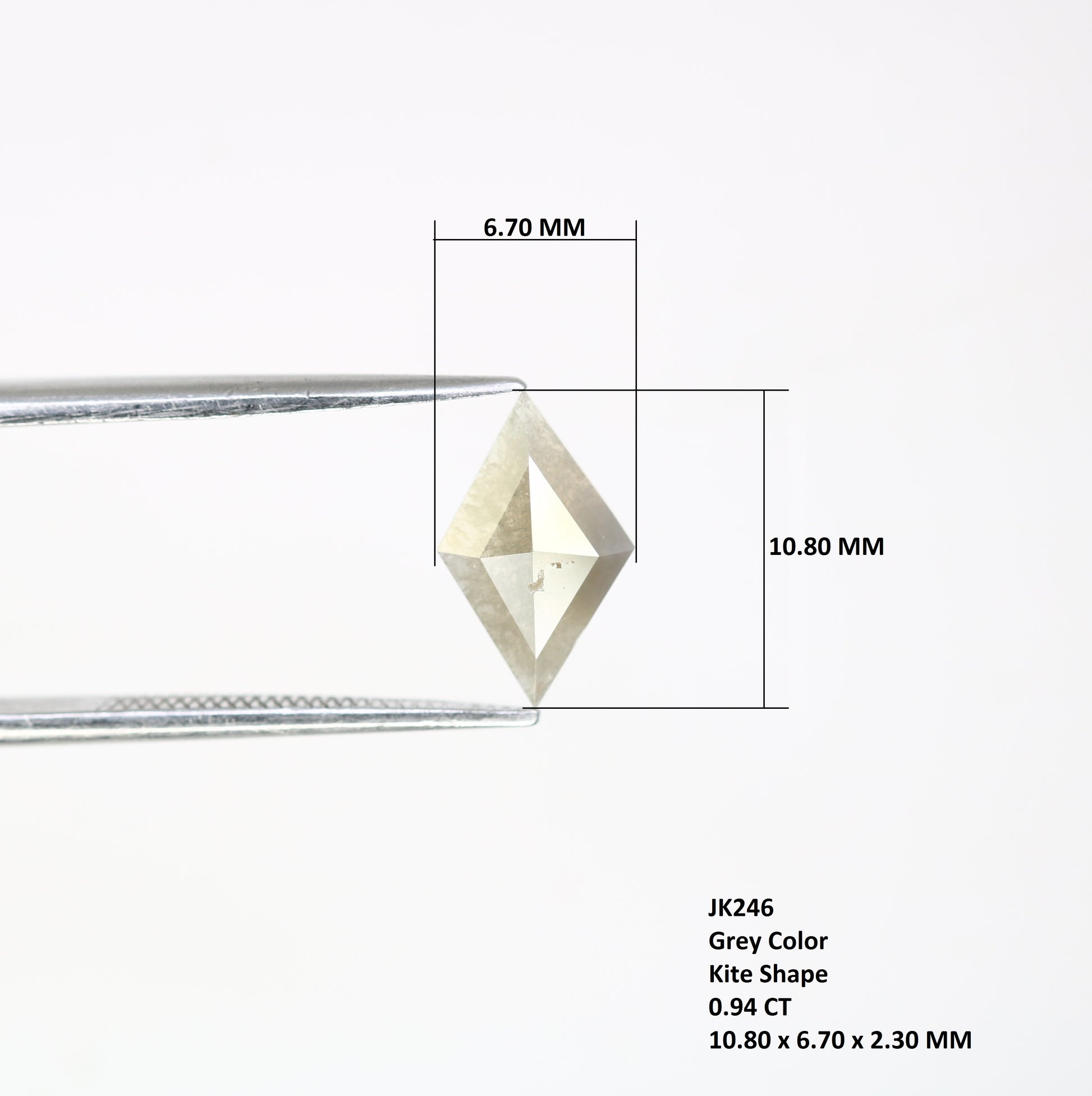 0.94 CT 10.80 MM Kite Shaped Loose Natural Grey Diamond For Designer Jewelry - JayKrishna Diamond