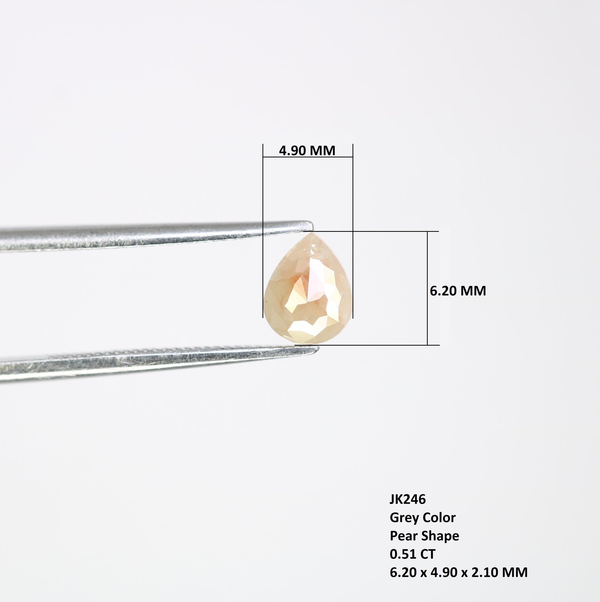 0.51 CT 6.20 MM Pear Shaped Natural Grey Color Fancy Diamond For Designer Ring - JayKrishna Diamond
