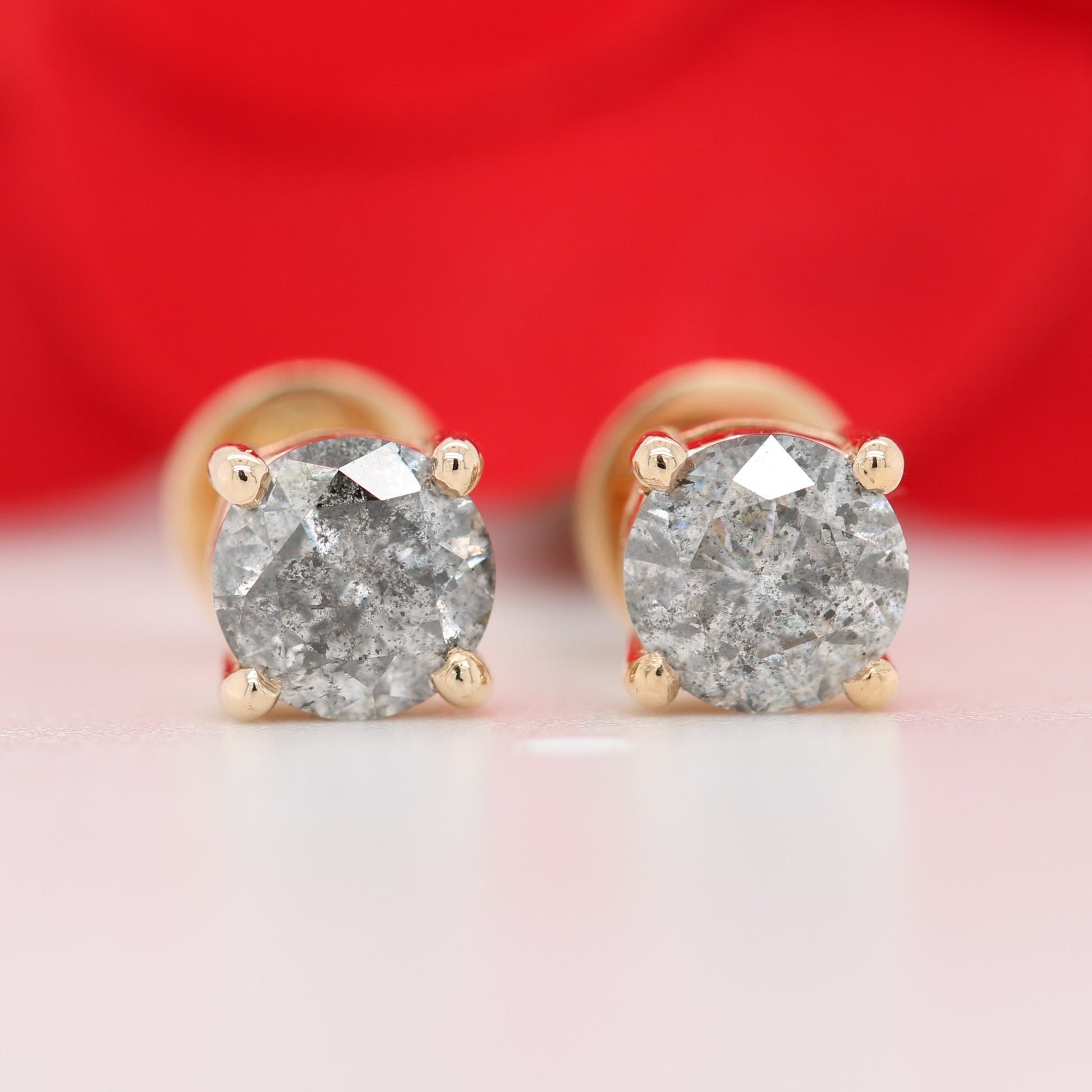 Round Natural Grey Salt And Pepper Galaxy Diamond 14K Gold Earrings for Women - JayKrishna Diamond