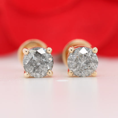 Round Natural Grey Salt And Pepper Galaxy Diamond 14K Gold Earrings for Women - JayKrishna Diamond