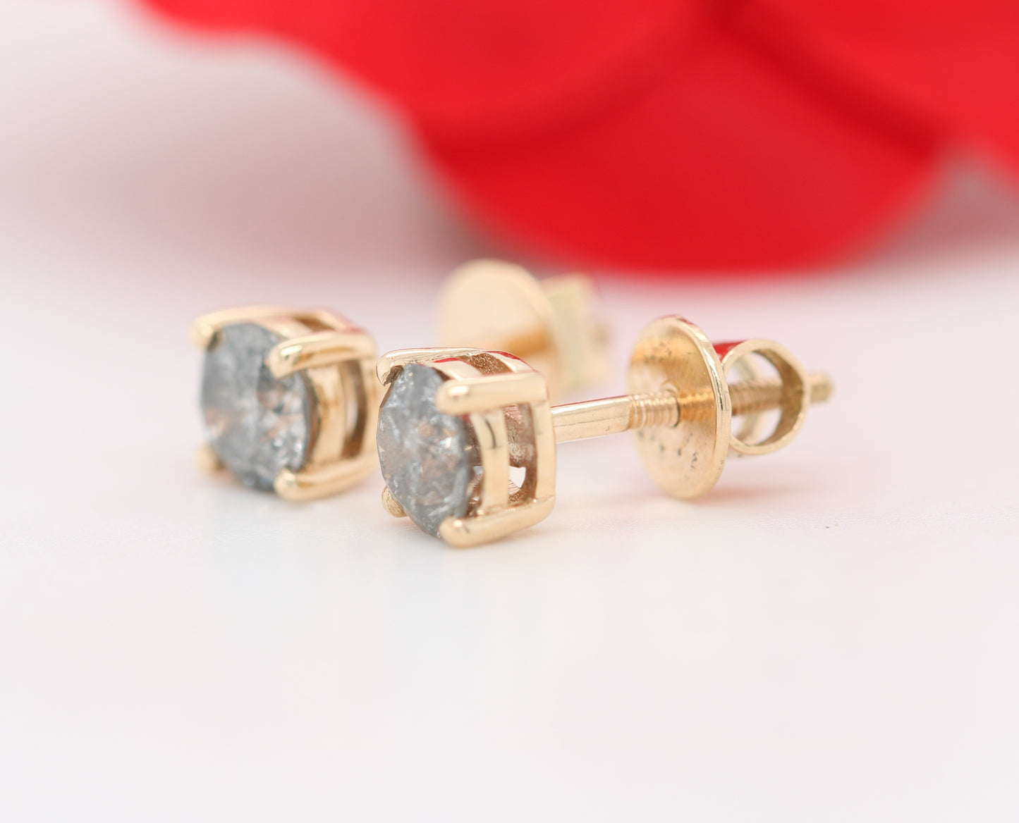 Round Natural Grey Salt And Pepper Galaxy Diamond 14K Gold Earrings for Women - JayKrishna Diamond