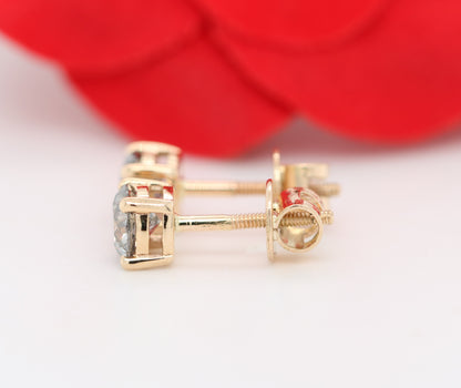 Round Natural Grey Salt And Pepper Galaxy Diamond 14K Gold Earrings for Women - JayKrishna Diamond