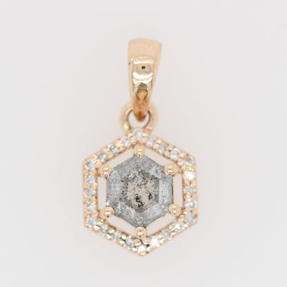 Salt And Pepper Diamond Pendant Hexagon Halo Pendant 10K Gold Diamond Pendant - JayKrishna Diamond
