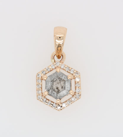 Salt And Pepper Diamond Pendant Hexagon Halo Pendant 10K Gold Diamond Pendant - JayKrishna Diamond