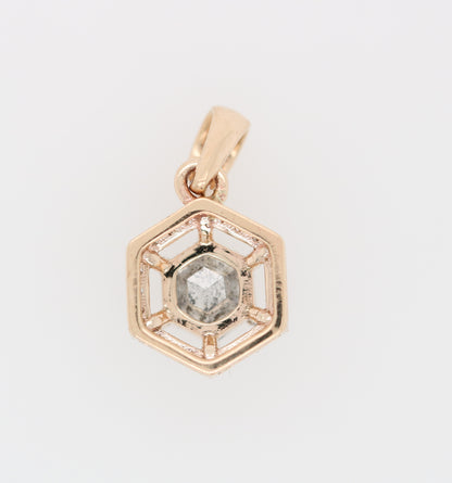 Salt And Pepper Diamond Pendant Hexagon Halo Pendant 10K Gold Diamond Pendant - JayKrishna Diamond