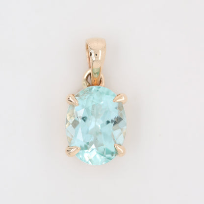 Green Aquamarine Oval Stone Pendant With 10K Yellow Gold Pendant Gift For Her - JayKrishna Diamond