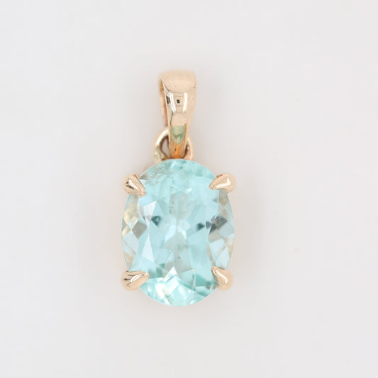 Green Aquamarine Oval Stone Pendant With 10K Yellow Gold Pendant Gift For Her - JayKrishna Diamond