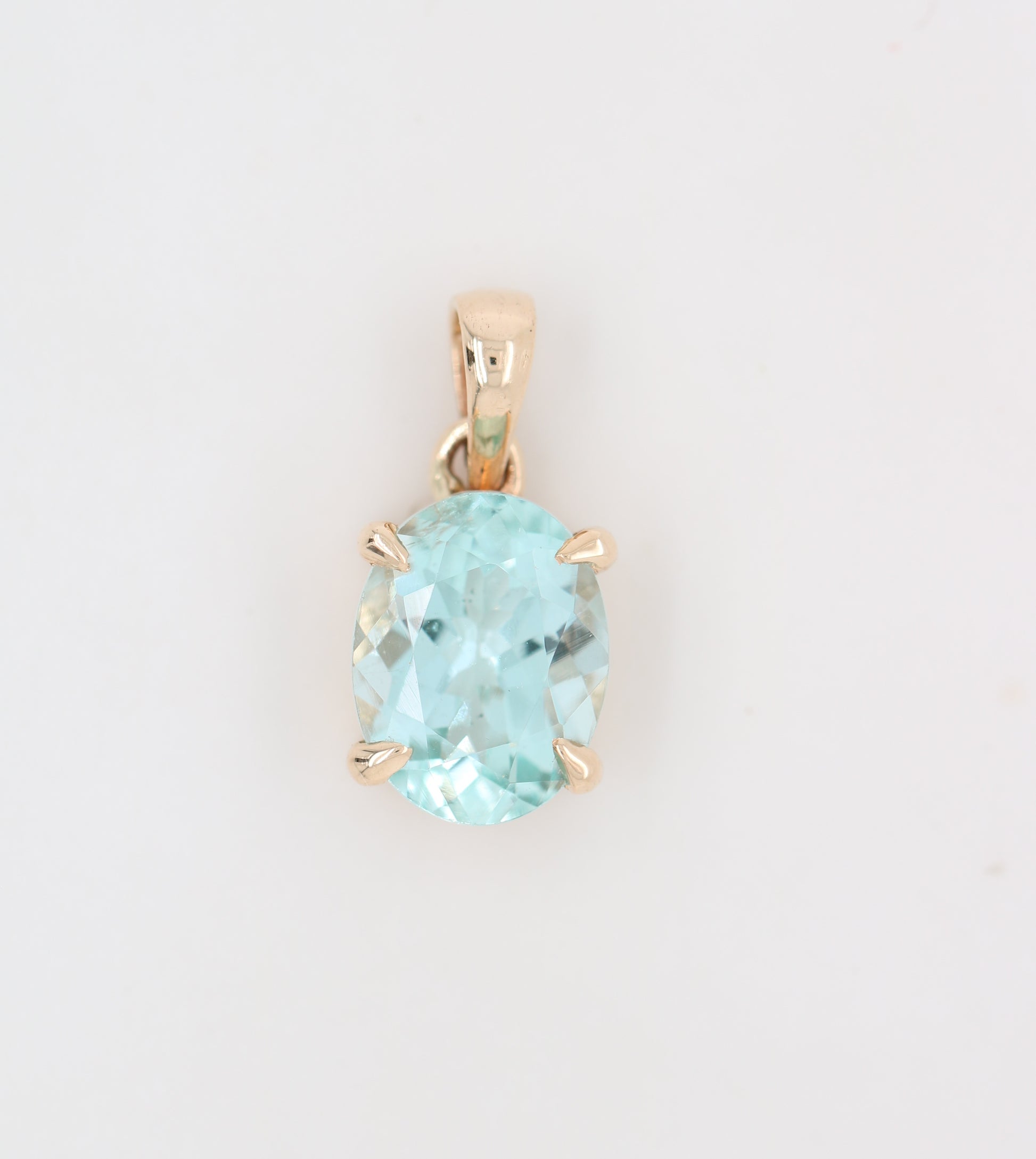 Green Aquamarine Oval Stone Pendant With 10K Yellow Gold Pendant Gift For Her - JayKrishna Diamond