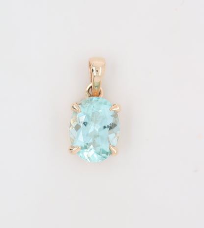 Green Aquamarine Oval Stone Pendant With 10K Yellow Gold Pendant Gift For Her - JayKrishna Diamond