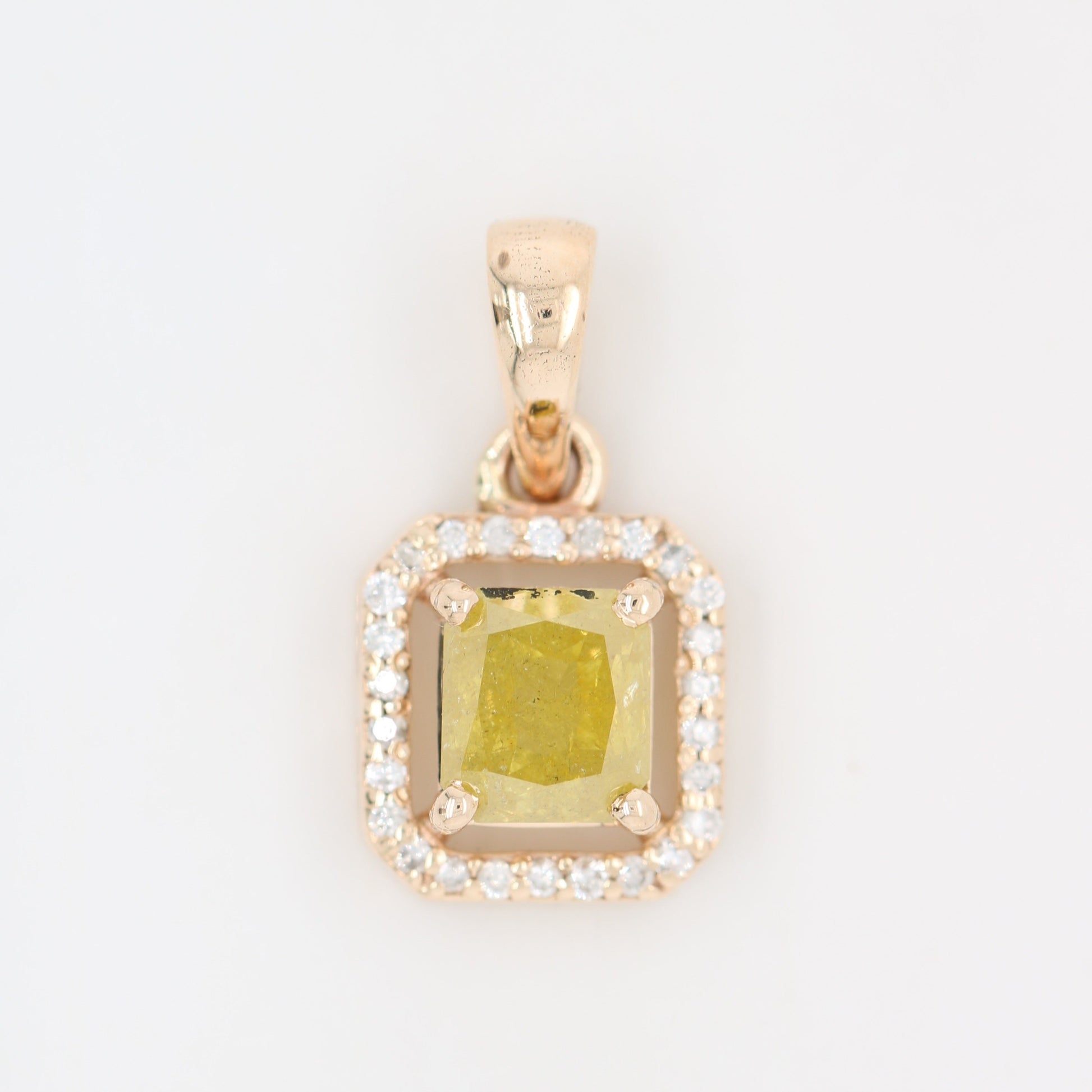 Yellow Asscher Cut Diamond Halo Pendant 10K Gold Pedant Gift For Her - JayKrishna Diamond