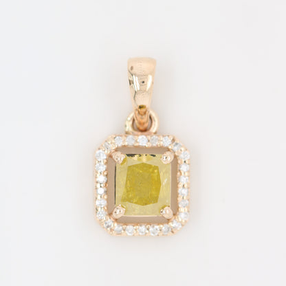 Yellow Asscher Cut Diamond Halo Pendant 10K Gold Pedant Gift For Her - JayKrishna Diamond