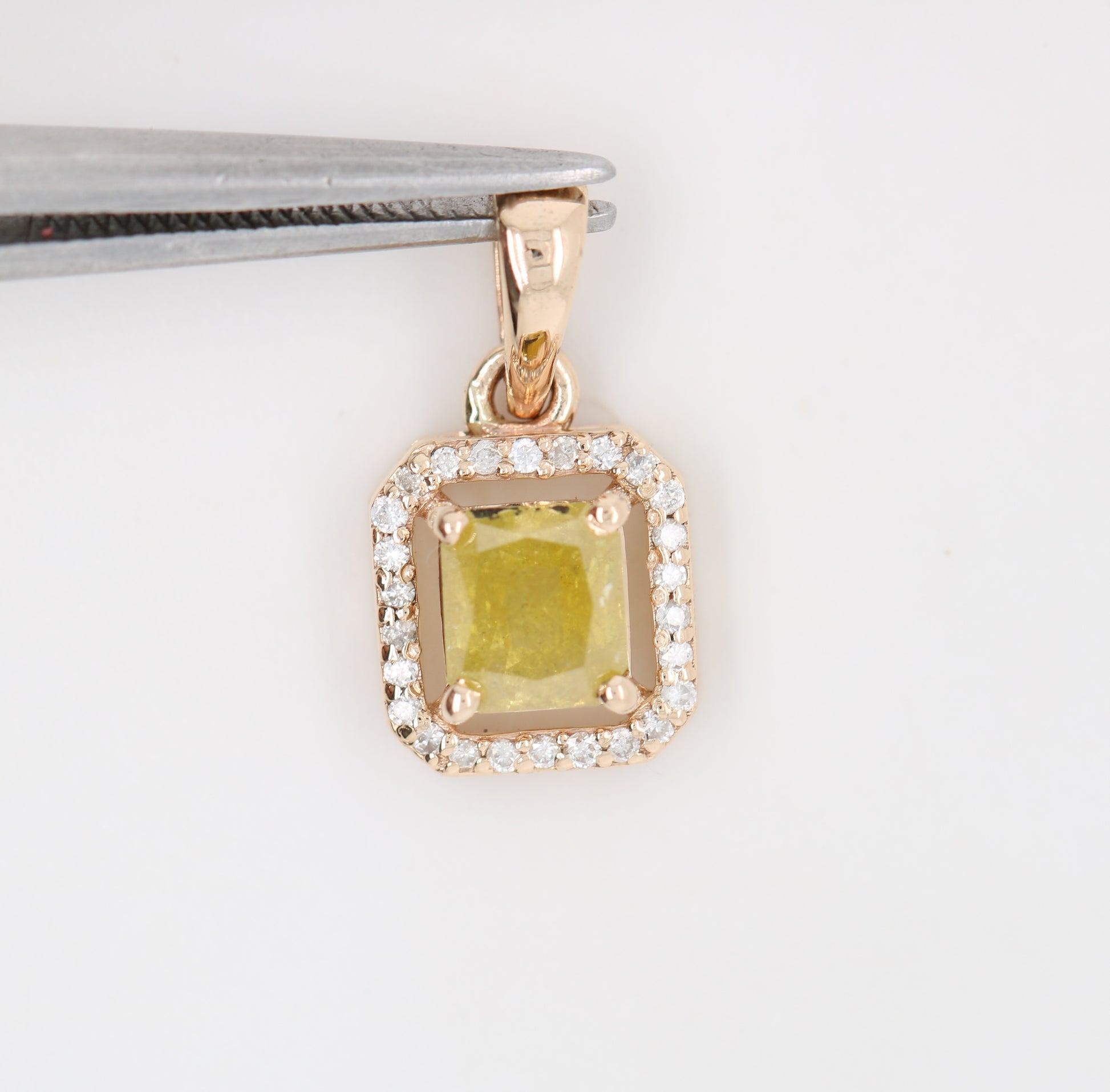 Yellow Asscher Cut Diamond Halo Pendant 10K Gold Pedant Gift For Her - JayKrishna Diamond