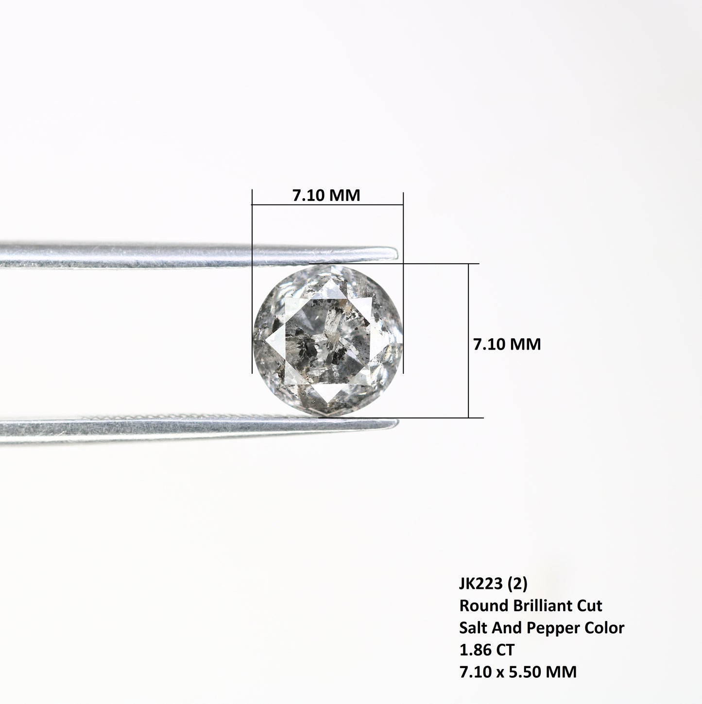 Round Brilliant Cut Loose Diamond 1.86 Carat Natural Salt And Pepper Diamond For Galaxy Ring - JayKrishna Diamond