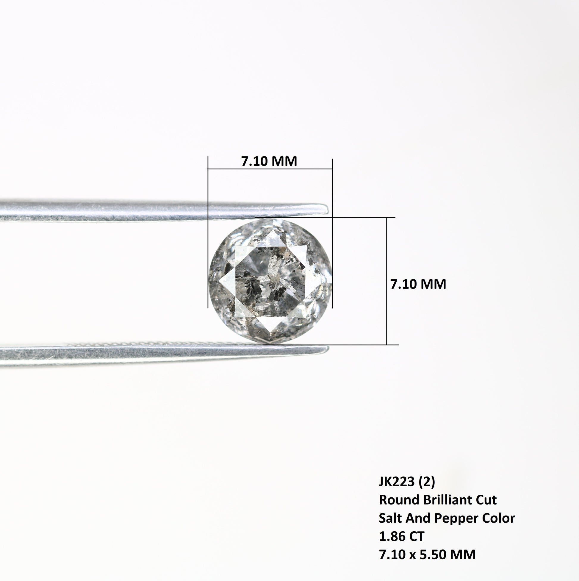 Round Brilliant Cut Loose Diamond 1.86 Carat Natural Salt And Pepper Diamond For Galaxy Ring - JayKrishna Diamond