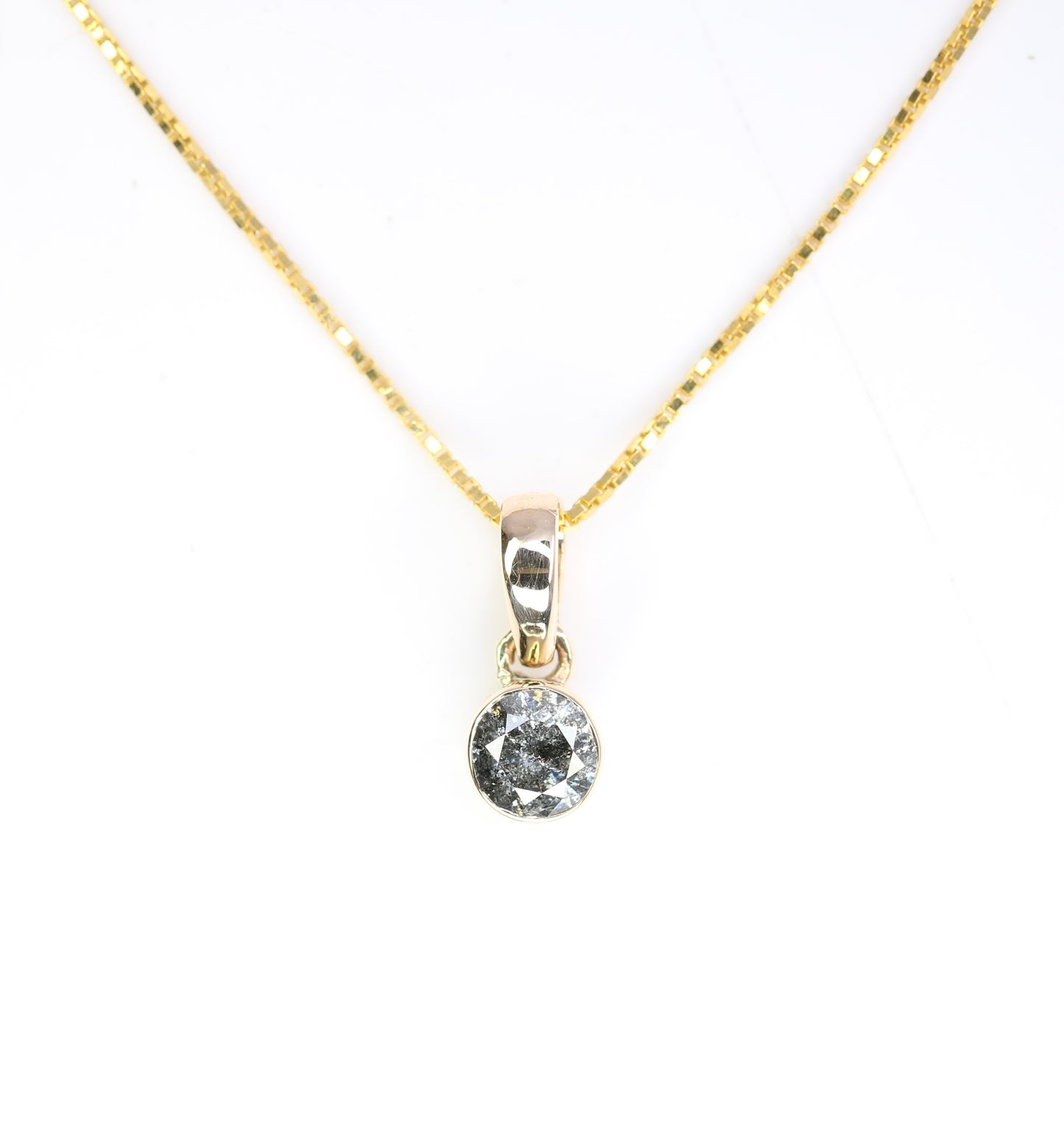 Loose Salt And Pepper Diamond Pendant Bezel Setting With 10K Gold Chain Necklace Gift For Her - JayKrishna Diamond