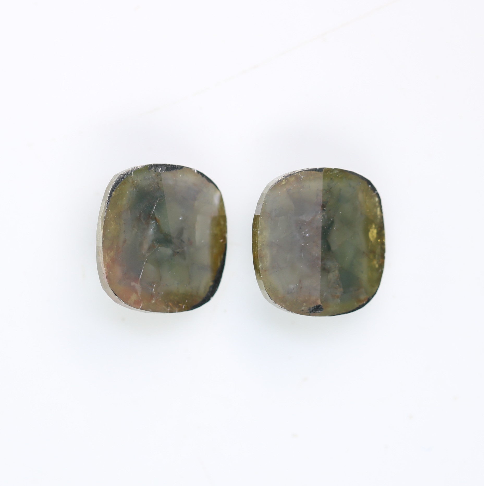 4.85 Carat Cushion Shaped Natural Green Color Loose Diamond Pair For Diamond Earring - JayKrishna Diamond