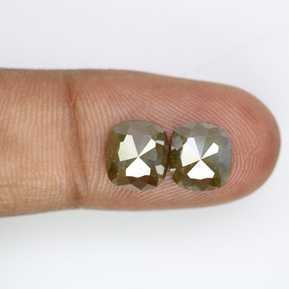 4.85 Carat Cushion Shaped Natural Green Color Loose Diamond Pair For Diamond Earring - JayKrishna Diamond