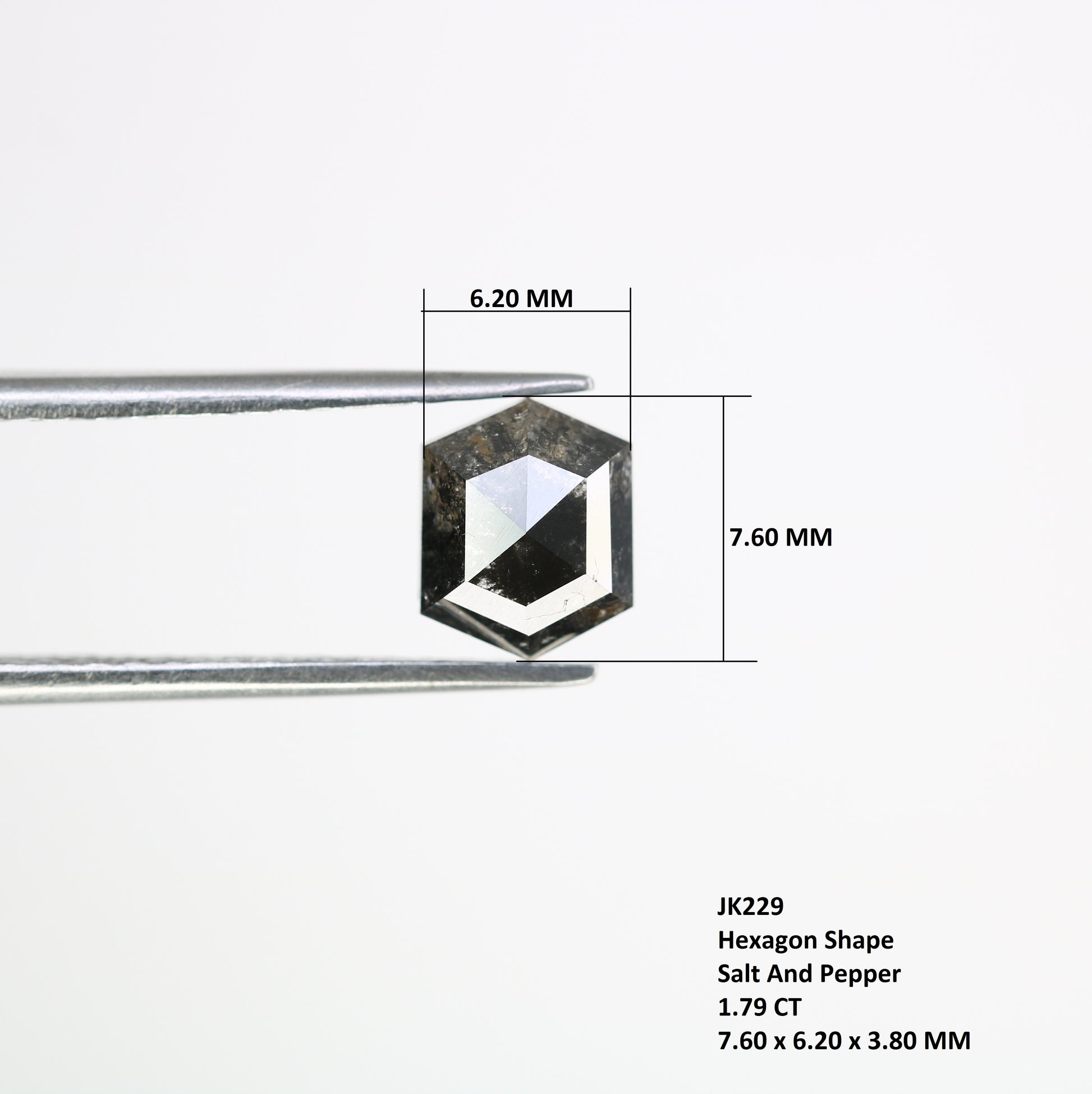 1.79 CT Loose Hexagon Cut Salt And Pepper Diamond For Engagement Ring - JayKrishna Diamond