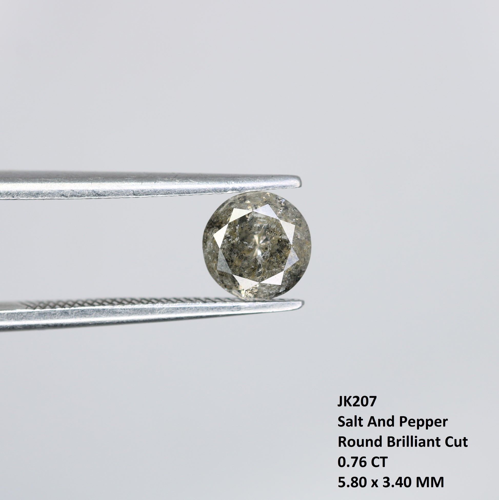 0.76 CT Salt and Pepper Round Brilliant Cut Diamond For Engagement Ring - JayKrishna Diamond