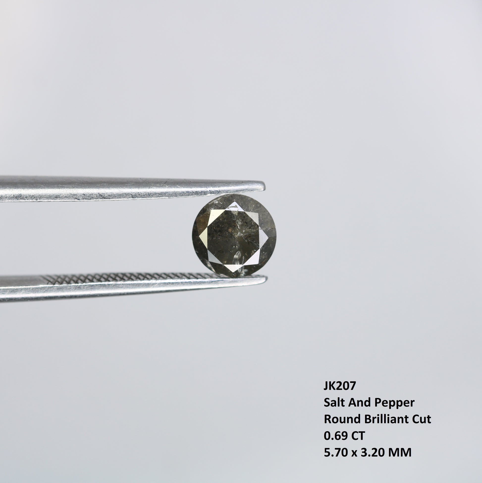 0.69 CT Round Brilliant Cut Salt and Pepper Diamond For Engagement Ring - JayKrishna Diamond