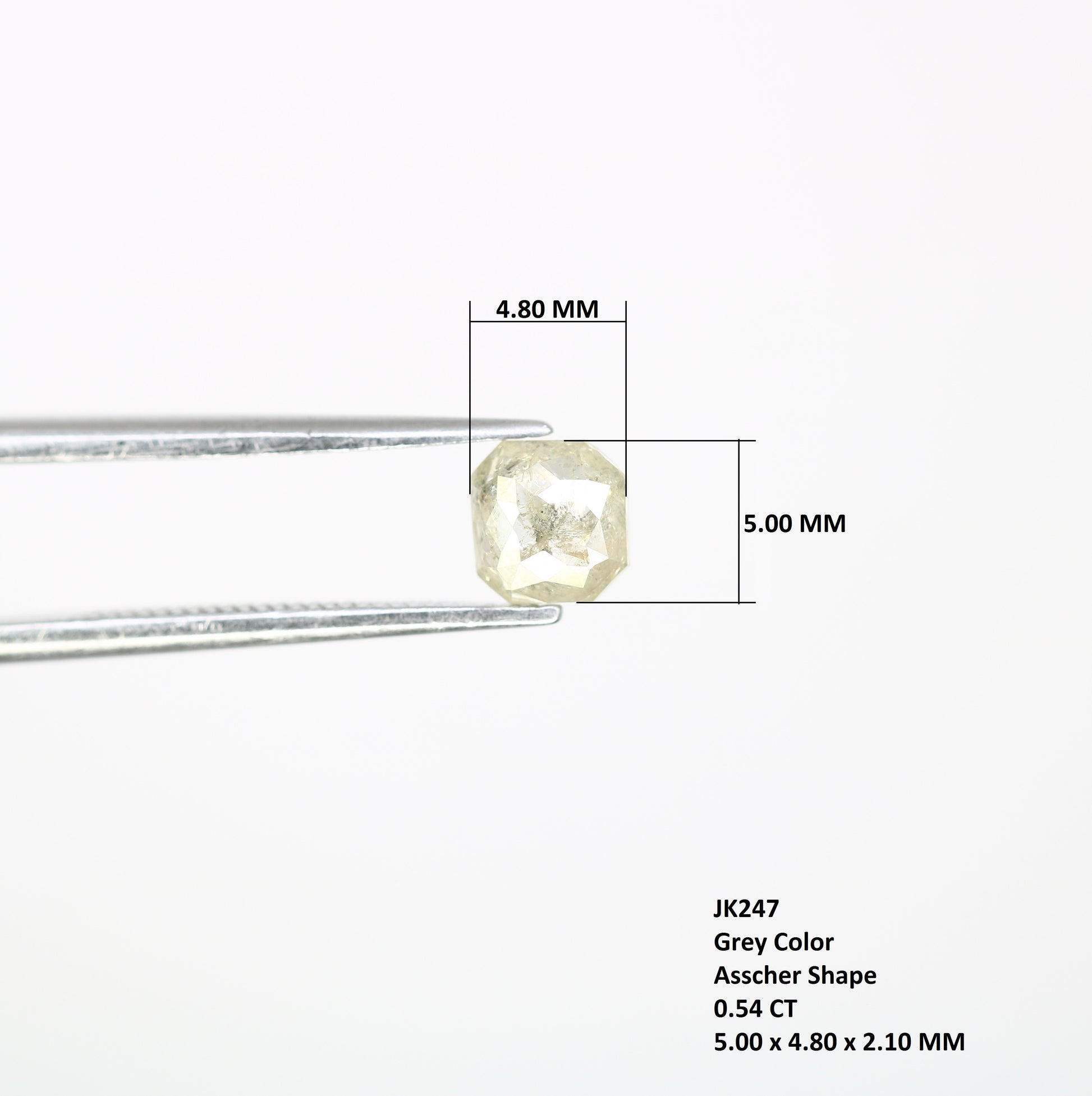 0.54 CT Polished Asscher Shape 5.00 MM Loose Grey Diamond For Proposal Ring - JayKrishna Diamond