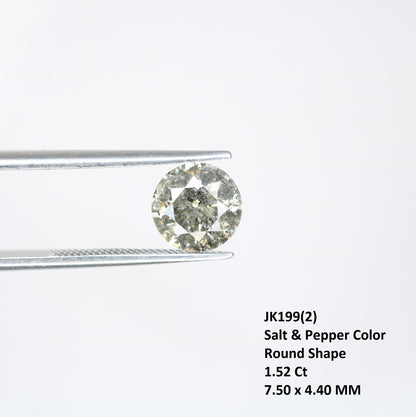 1.52 Carat Natural Loose Salt And Pepper Round Brilliant Cut Diamond - JayKrishna Diamond