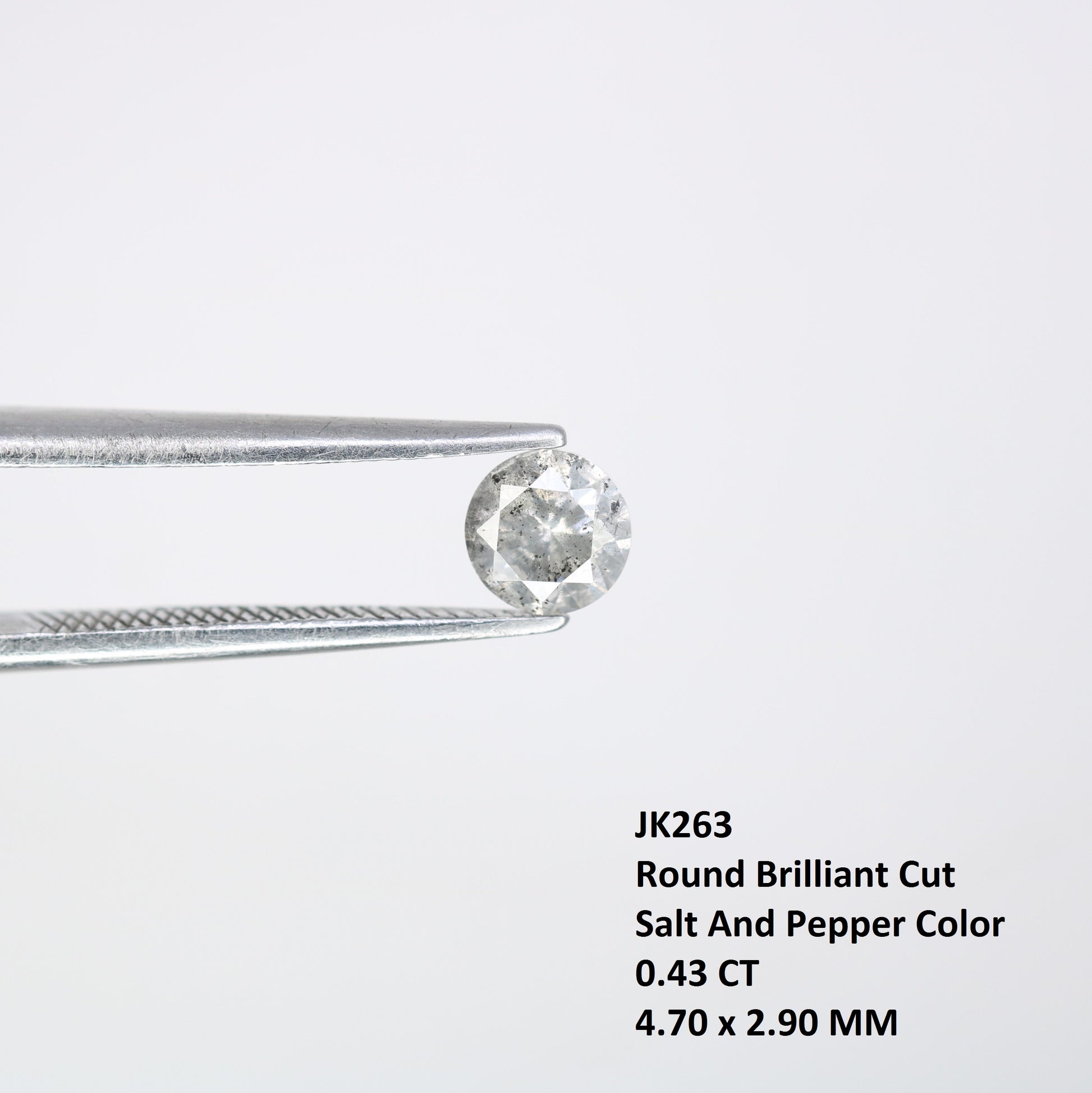 0.43 CT Natural Salt and Pepper 4.70 x 2.90 MM Round Brilliant Cut Diamond for Engagement Ring and Artisan Jewelry Design - JayKrishna Diamond