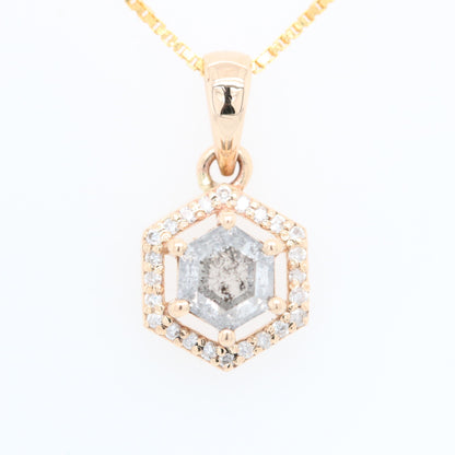 Salt and Pepper Diamond Hexagon Halo Pendant 18K Gold Chain Necklace For Women - JayKrishna Diamond