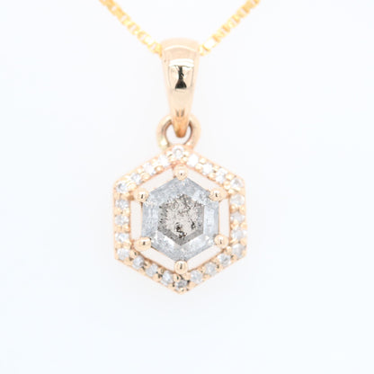 Salt and Pepper Diamond Hexagon Halo Pendant 18K Gold Chain Necklace For Women - JayKrishna Diamond