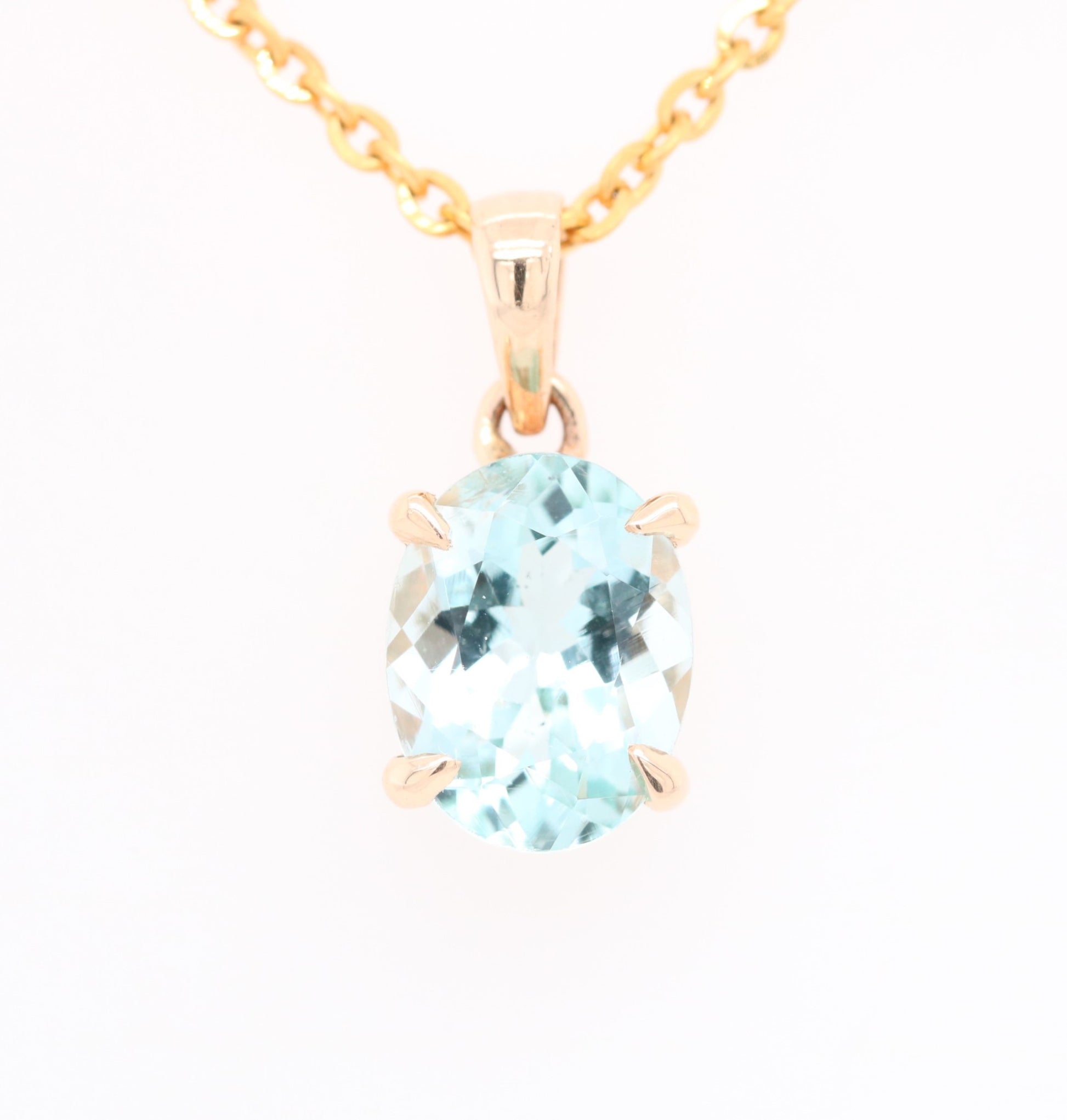 Green Aquamarine Oval Stone Pendant with 18K Yellow Gold Chain Necklace - JayKrishna Diamond