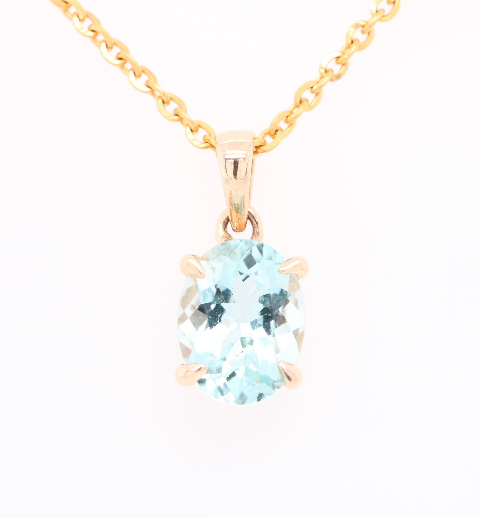 Green Aquamarine Oval Stone Pendant with 18K Yellow Gold Chain Necklace - JayKrishna Diamond