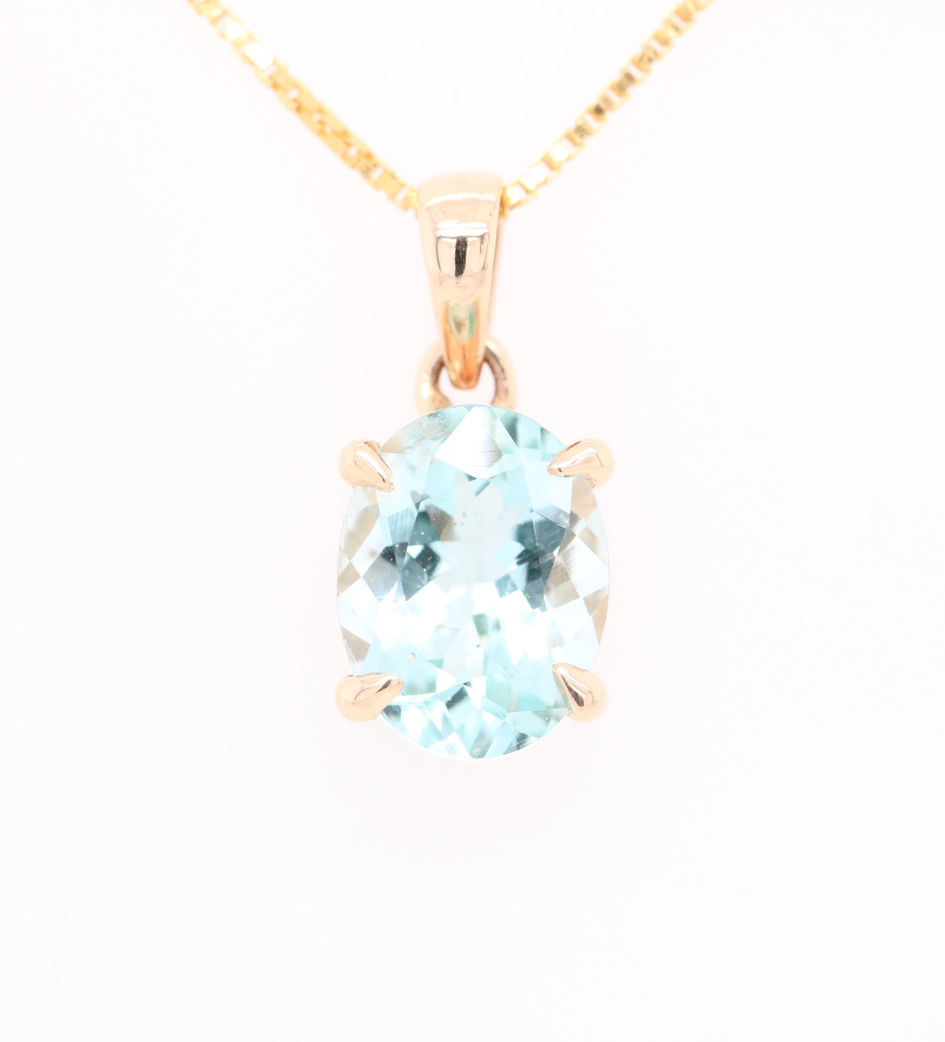 Green Aquamarine Oval Stone Pendant with 18K Yellow Gold Chain Necklace For Women - JayKrishna Diamond