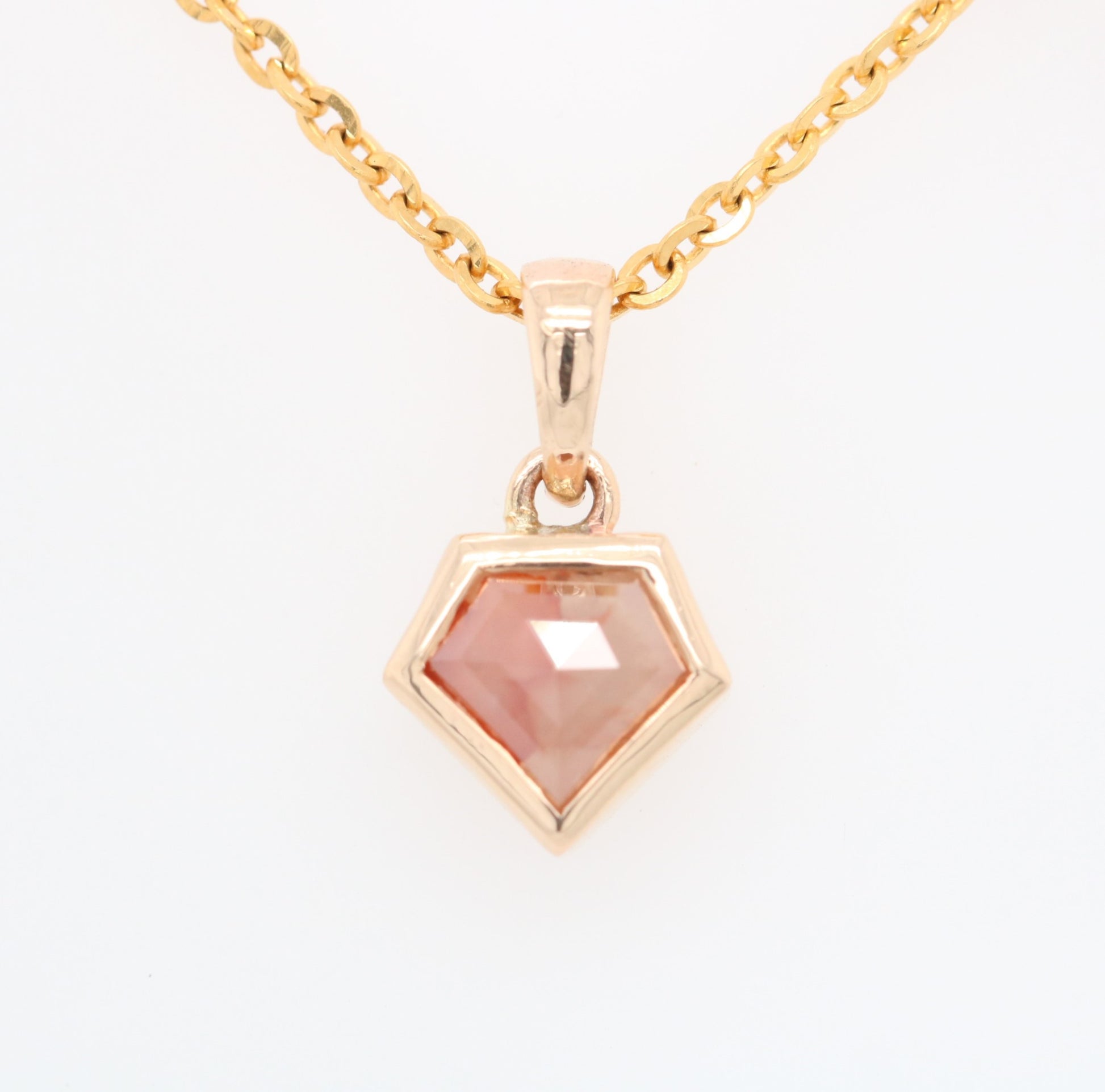 Shield Cut Peach Diamond Pendant with 18K Yellow Gold Chain Necklace For Women - JayKrishna Diamond