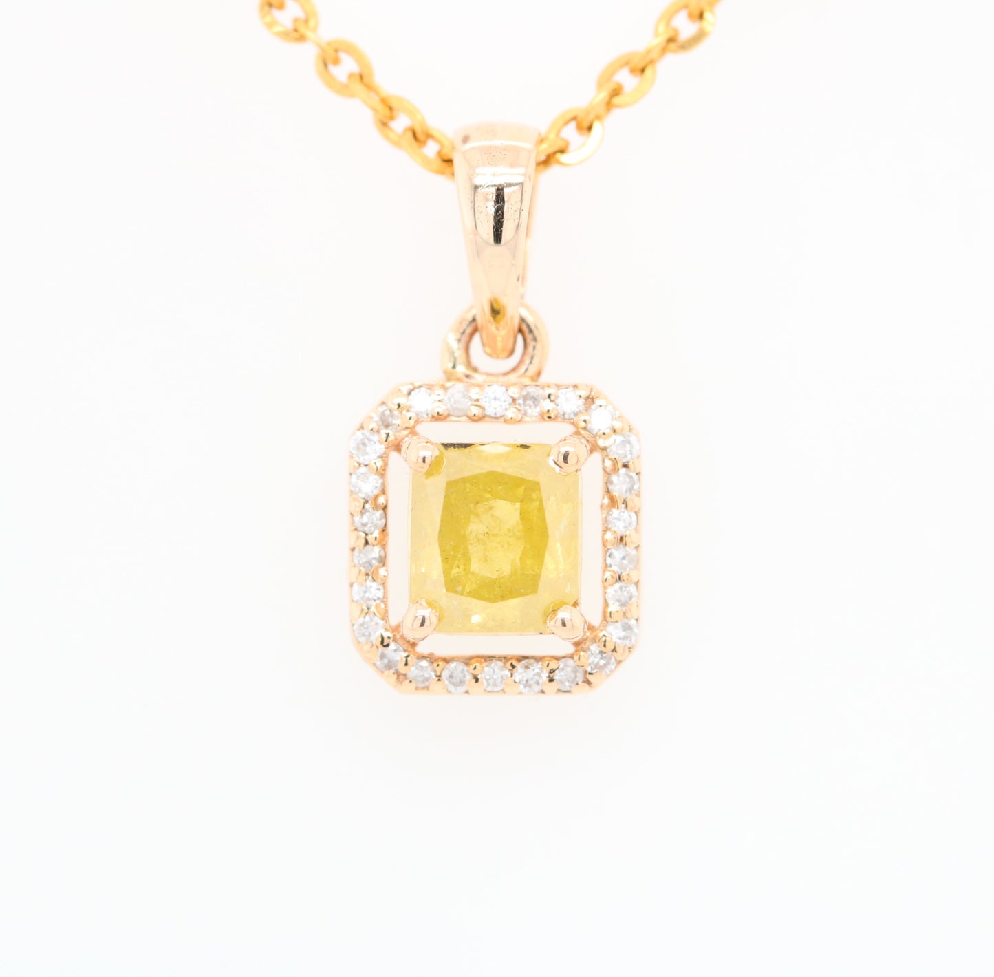 Yellow Asscher Cut Diamond Halo Pendant 18K Gold Chain Necklace Gift For Her - JayKrishna Diamond