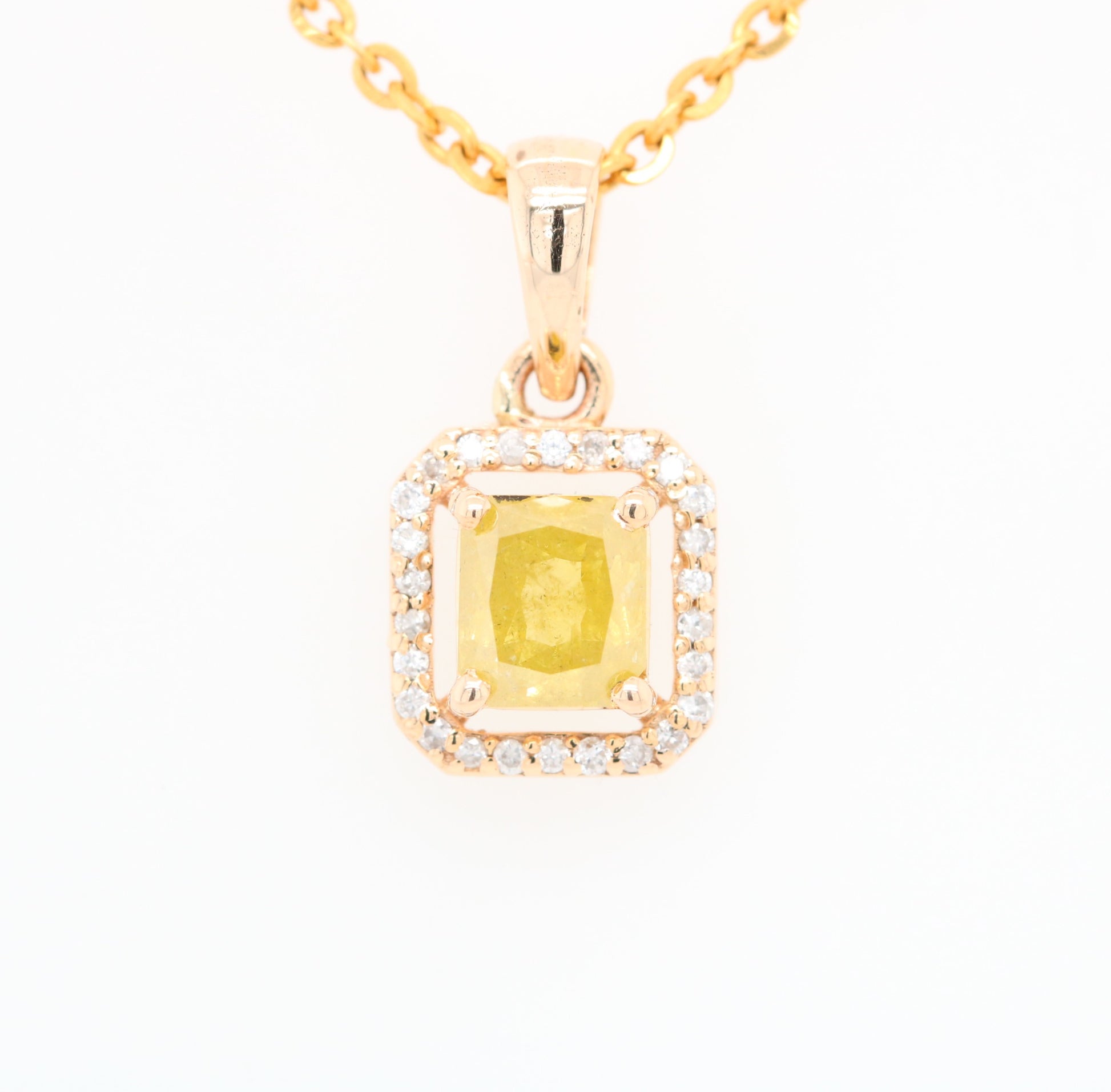 Yellow Asscher Cut Diamond Halo Pendant 18K Gold Chain Necklace Gift For Her - JayKrishna Diamond