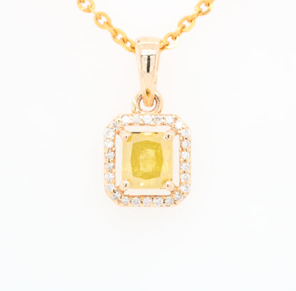Yellow Asscher Cut Diamond Halo Pendant 18K Gold Chain Necklace Gift For Her - JayKrishna Diamond