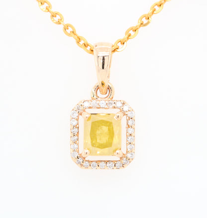 Yellow Asscher Cut Diamond Halo Pendant 18K Gold Chain Necklace Gift For Her - JayKrishna Diamond