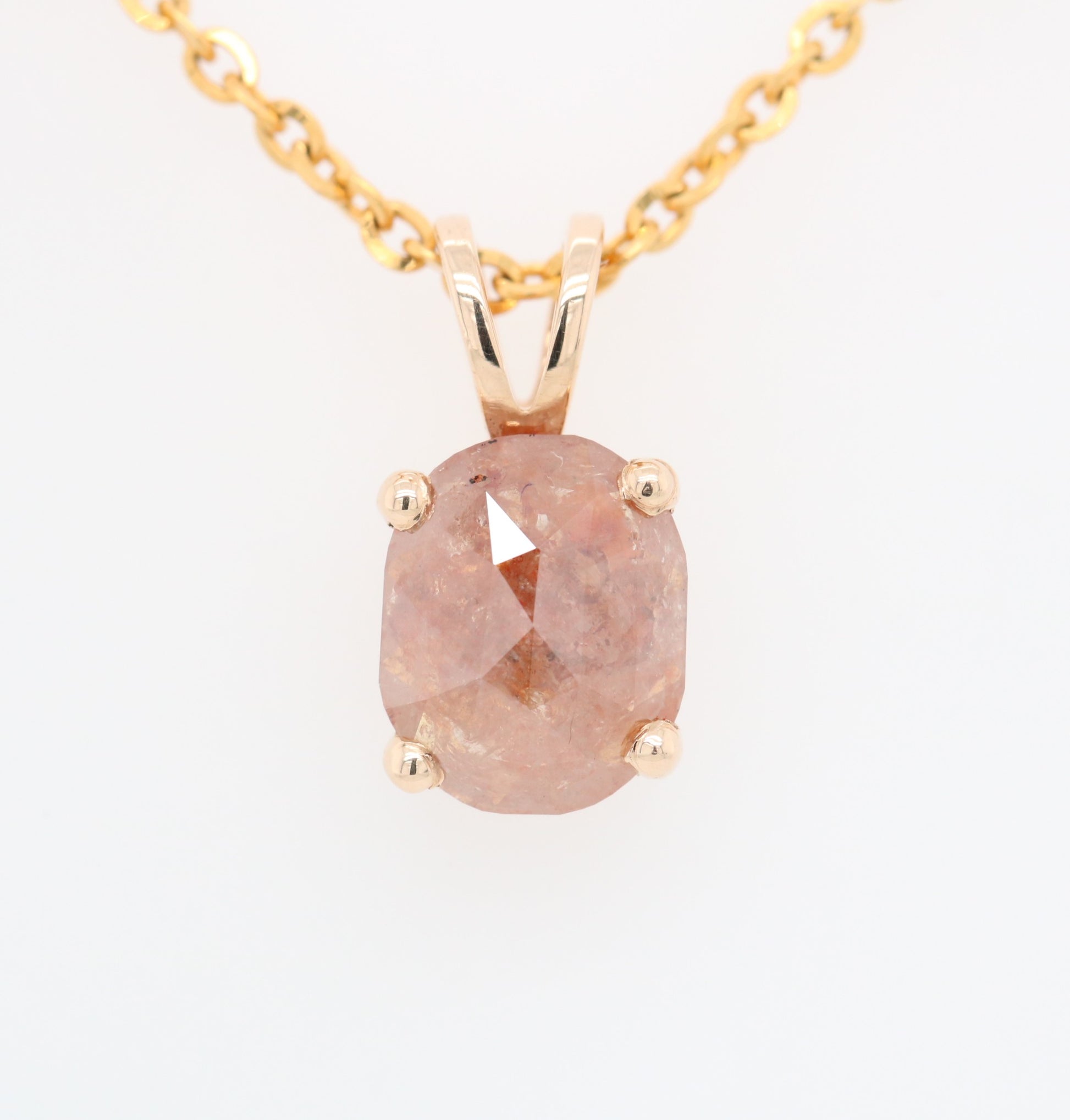 Oval Shape Peach Diamond Pendant with 18K Yellow Gold Chain Necklace For Women - JayKrishna Diamond
