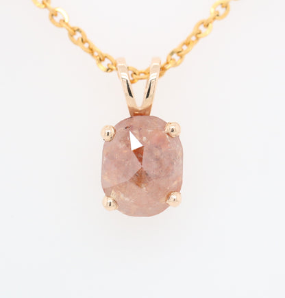 Oval Shape Peach Diamond Pendant with 18K Yellow Gold Chain Necklace For Women - JayKrishna Diamond