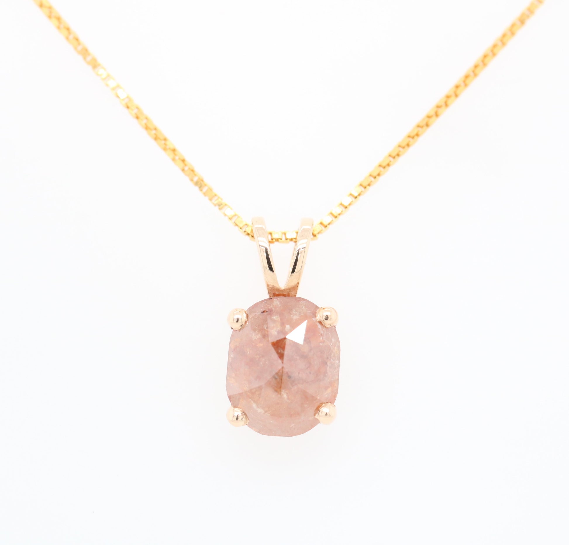 Oval Shape Peach Diamond Pendant with 10K Yellow Gold Pendant With Gold Chain Gift For Her - JayKrishna Diamond