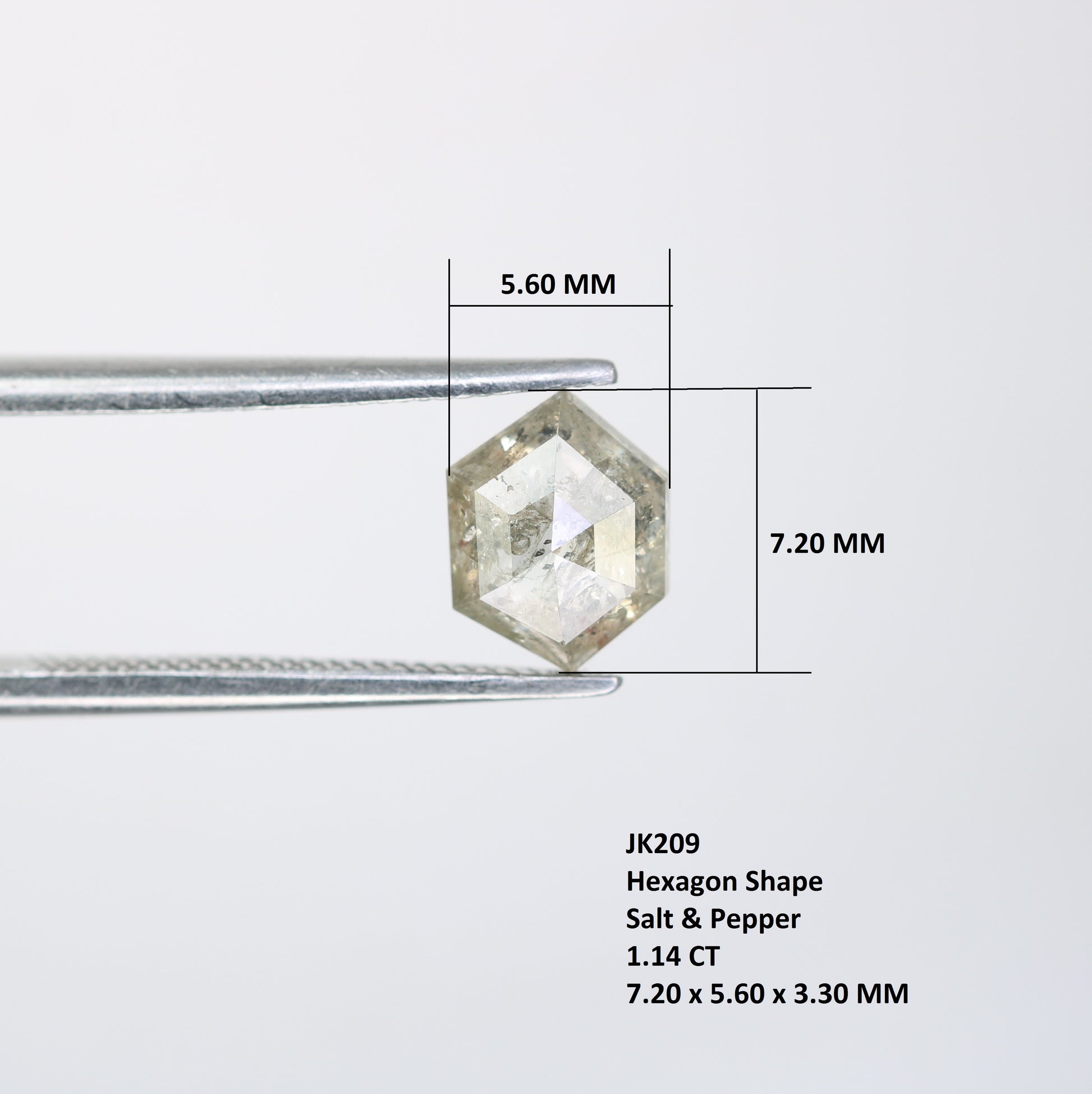 1.14 Carat Salt And Pepper Natural Loose Hexagon Shaped Diamond For Wedding Ring - JayKrishna Diamond